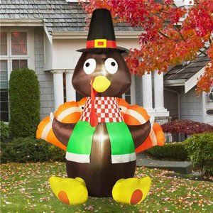 6FT Thanksgiving Inflatables Turkey Decorations with Colorful Tail, Lights